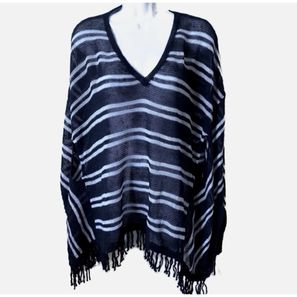 Zenergy by Chicos, Women’s Striped fringe Poncho